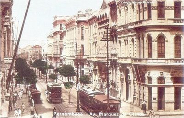 Avenida Marquês de Olinda (colorizada) no ano de 1930
